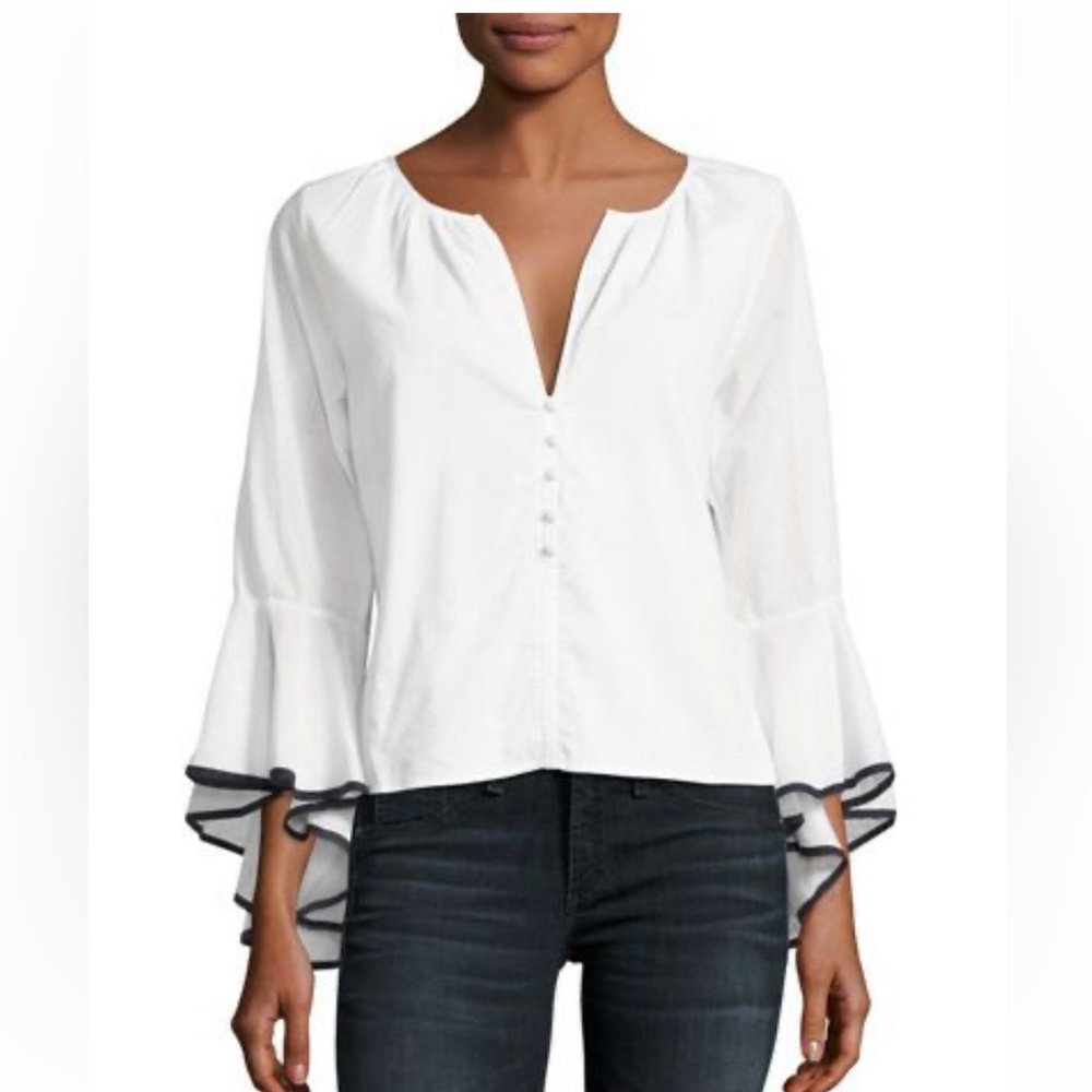 Misa Los Angeles White Segal Bell Sleeve Blouse Size S